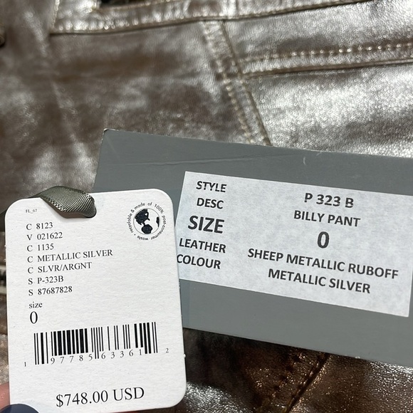 Nicholas K x Free People | Metallic Silver 100% Leather Billy Pants Size 0 NWT - Picture 5 of 9